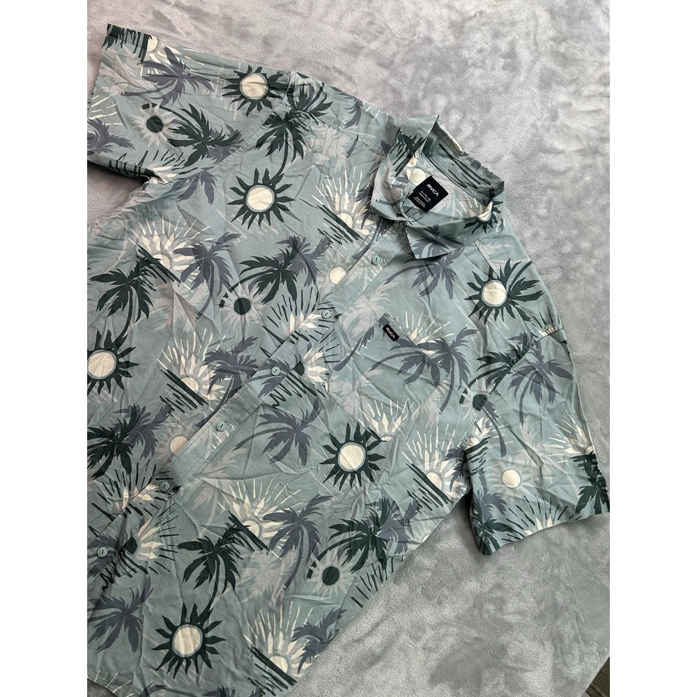 RVCA Button Down Shirt Men XL Woven Sunsets Regular Fit Short Sleeve Camp Palms